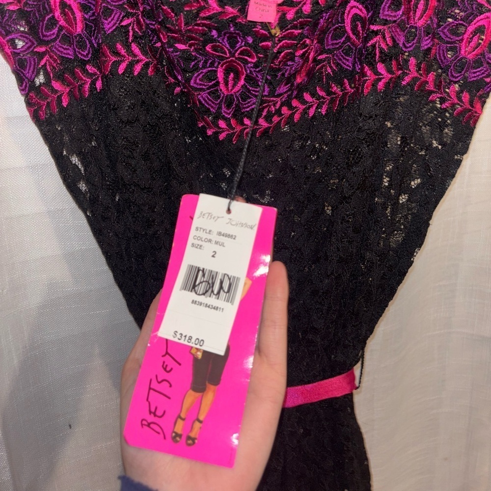 Vintage Betsey Johnson Black Lace Embroidered Dress - Picture 4 of 5